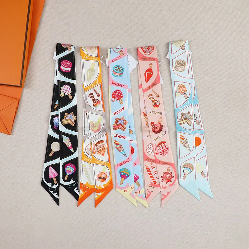 

Fun Ice Cr Original Version 8 Momme Double Layer Real Silk Twily Silk Long Scarf Bow Tie Ribbon Women's Faion ...