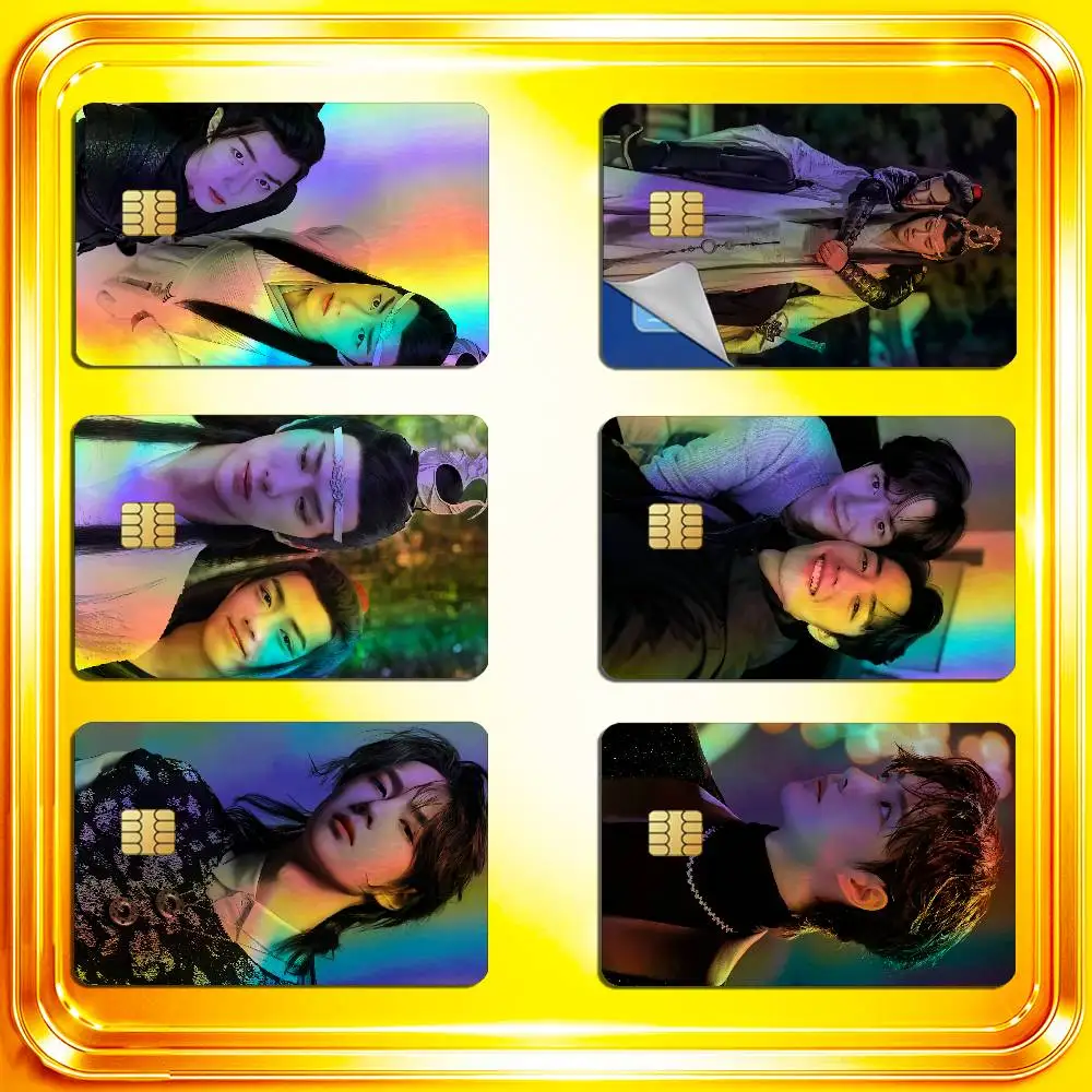 For Xiao Zhan Wang Yibo Credit Bank Sticker ID Access Card Cover Skin Rainbow Color Laser Stickers Film