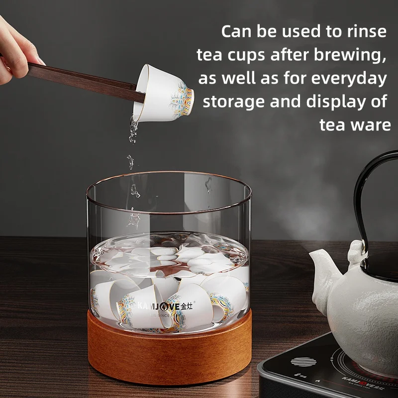 KAMJOVE 2L Multi-Function Glass Tea Wash Basin,Multi-Purpose Water Basin,Tea Ceremony Accessory Storage Vessel,Glass Fruit Bowl