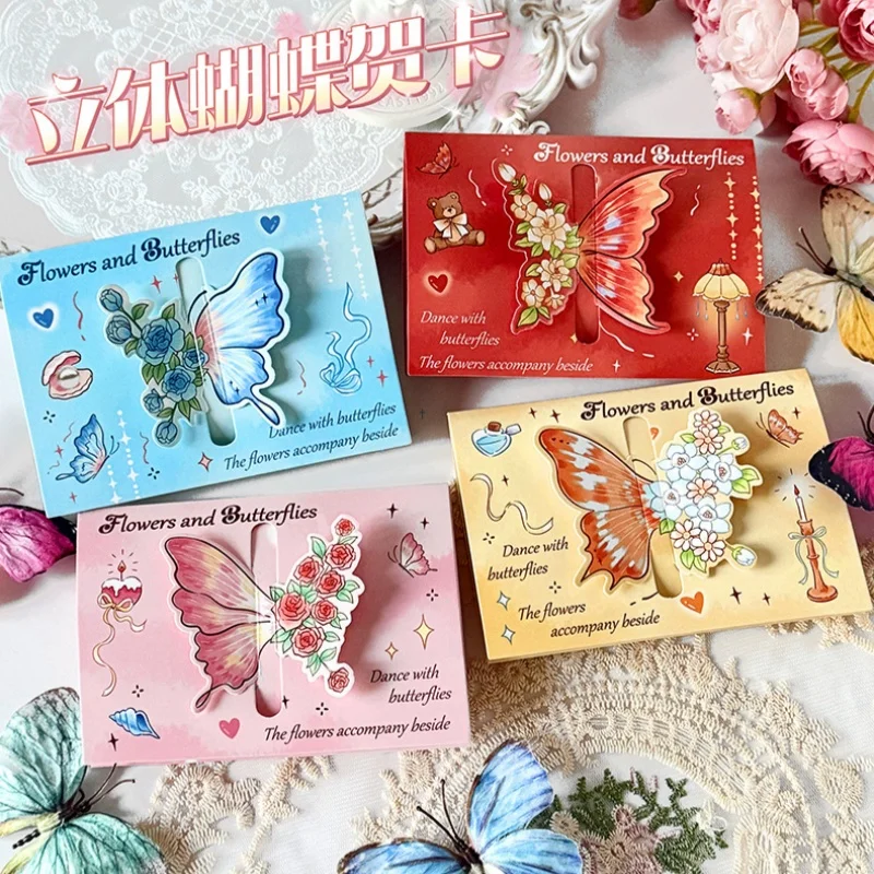 

1/4Pcs 3D Butterfly Greeting Card Ins Retro 3D Foldable Blessing Card Envelope for Best Friends and Couples Gift