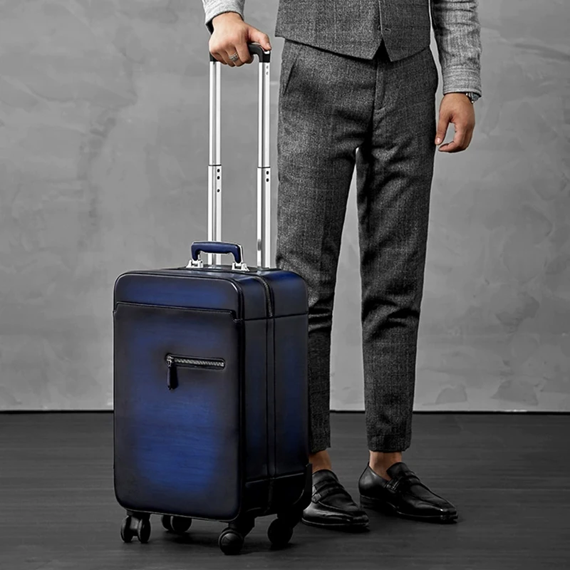 DIMY leather trolley case male business suitcase female leather suitcase universal wheel password boarding 22 inch soft suitcase