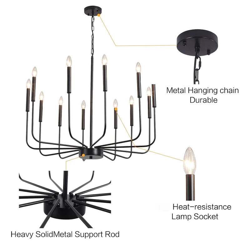 Imagem -05 - Modern Industrial Chandelier For Farmhouse Dining Room Pendant Light Black Candle 6-light