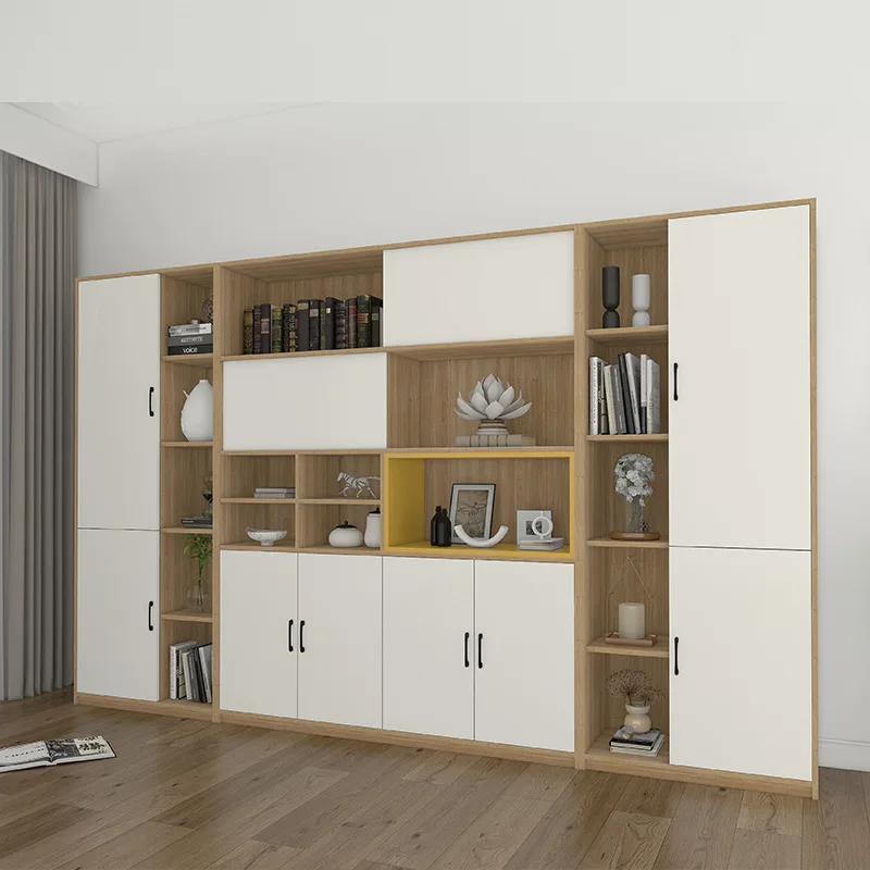 Solid wood bookcase bookshelf ecological board bookcase sliding sliding door living room study combination locker white