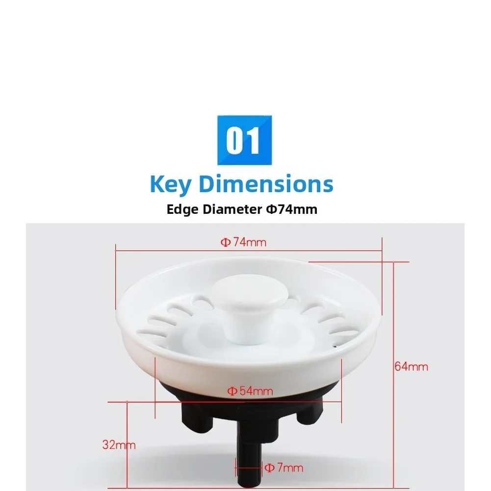 Drain Strainer White Sink Strainer Polyoxymethylene Construction Plastic Material For Kitchen Sink For Kitchen Sink