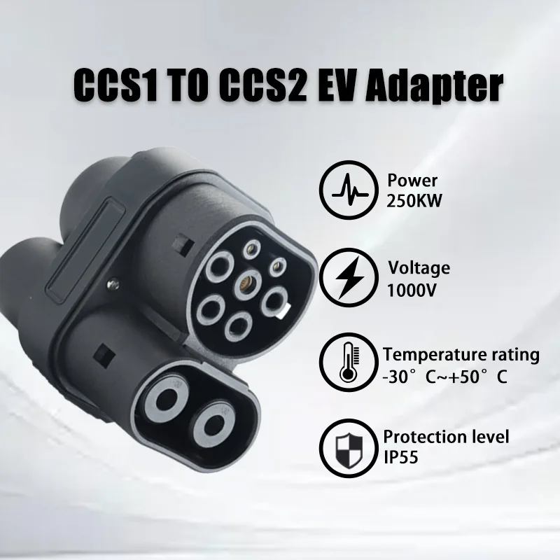 CCS1 to CCS2 Adapter EV Charger Adpater DC 1000V 200A and EV Charger Connector Type 1 to Type 2 Adapter SAE j1772 to IEC62196