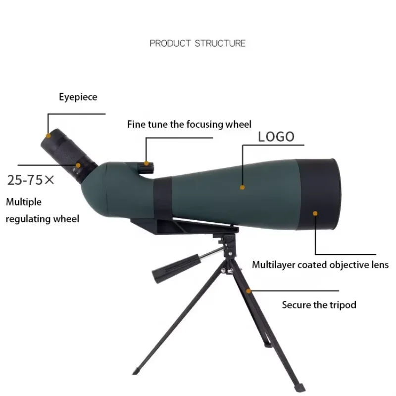 Wholesale 45 Angled Compact Zoom 25-75x100mm Straight Spotting Scope Outdoor Telescope with Lens 4cm hood for Birds Watching