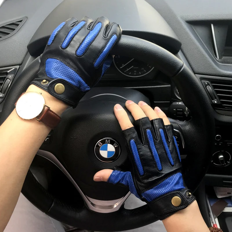 Leather Gloves For Men Woman's Locomotive Lambskin Luvas Retro Wear-resistant Guantes para Gym Color Matching Handschuhe Male