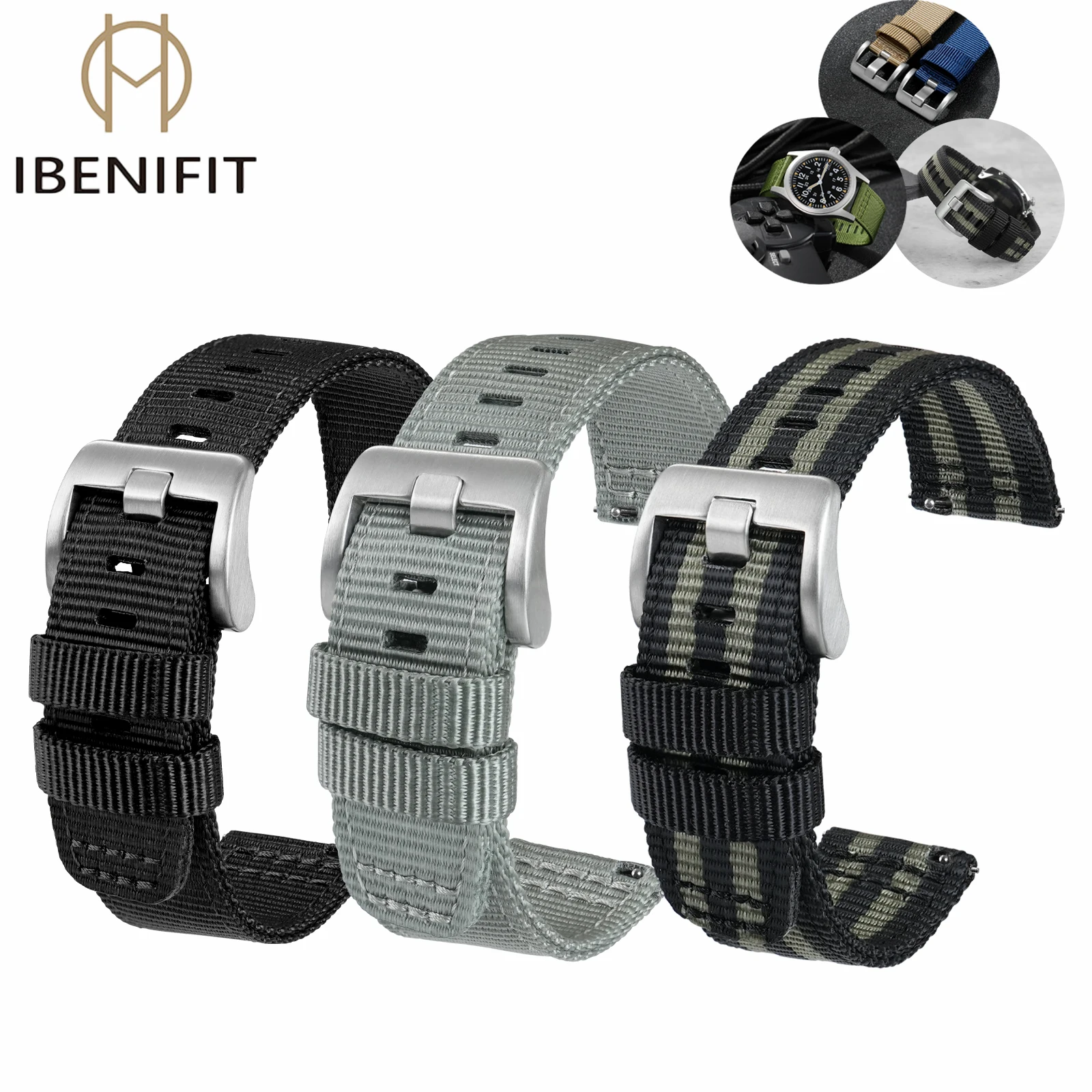 

IBENIFIT Ribbed Strap For Ballistic Fabric Watch straps Replacement Watchband 18/19/20/2122mm Premium Quality Nylon Watch Band