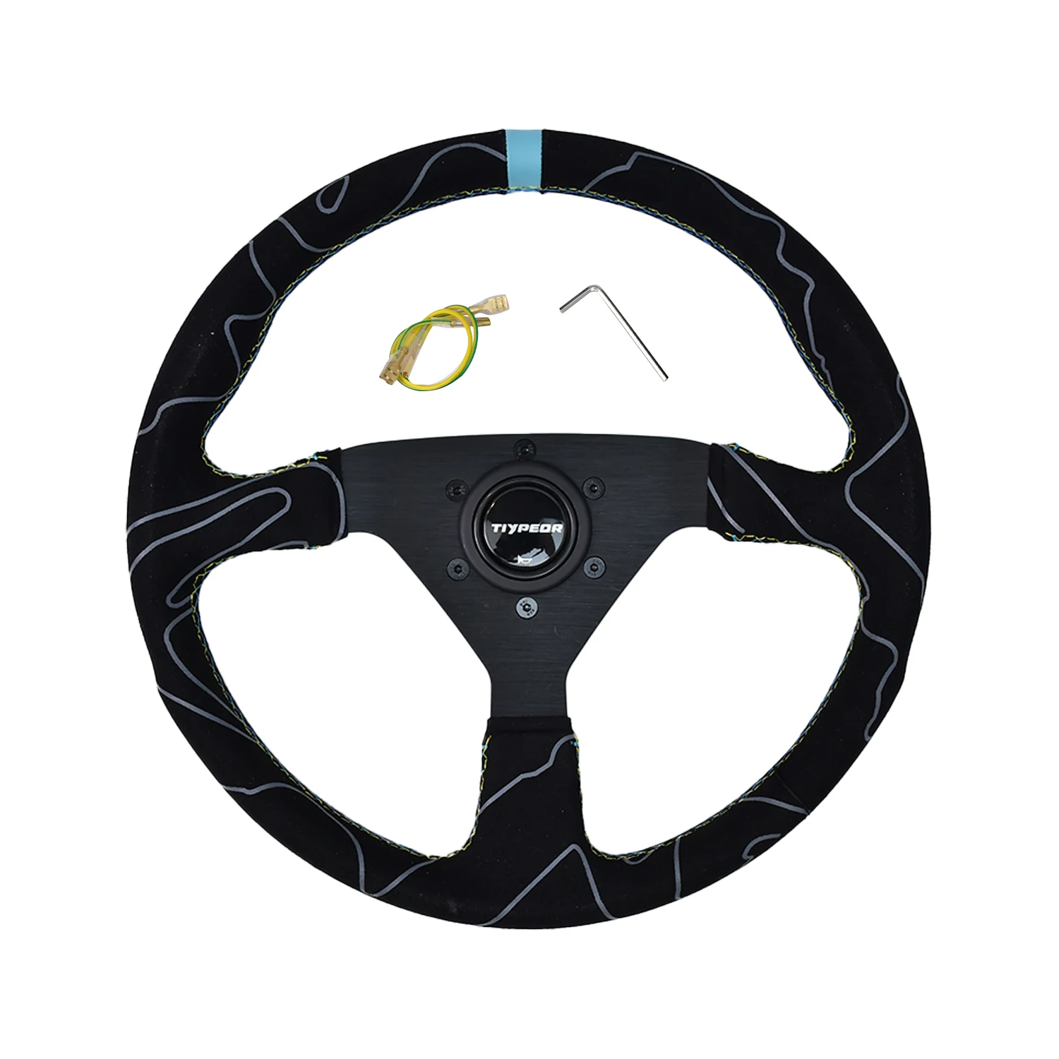 Tiypeor 14 Inch JDM Style Suede Leather Racing Sport Steering Wheel for Performance