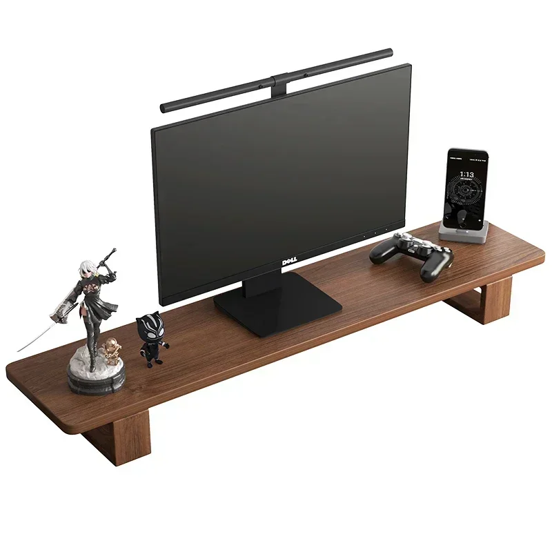 

Walnut Color Desktop Computer Monitor With Raised Frame, Solid Wood Office Space Saving And Convenient Management