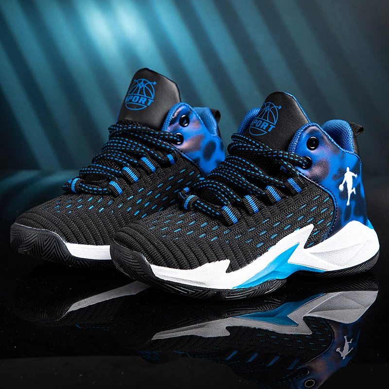 

Классические детские баскетбольные кроссовки, вязаная дышащая повседневная спортивная обувь для мальчиков и девочек, кроссовки, уличные детские баскетбольные кроссовки