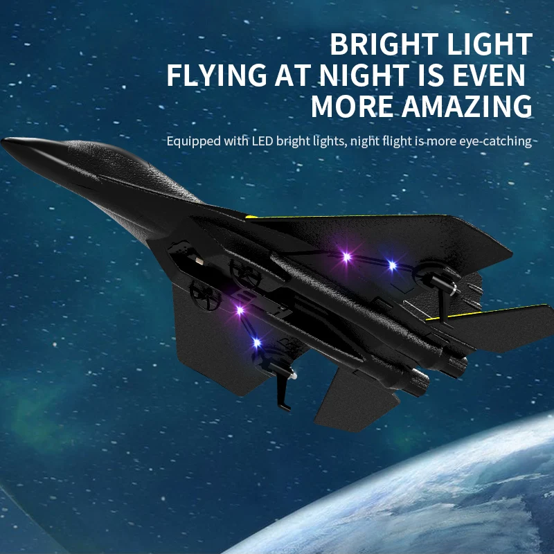 DWi RC Foam Vliegtuig 2.4G Afstandsbediening Zweefvliegtuig Straaljager met Cool LED Licht Speelgoed Cadeau voor Jongens Kinderen afstandsbediening vliegtuigen