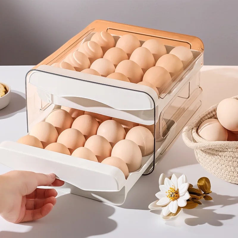 Frigorífico, almacenamiento de huevos, caja de almacenamiento, caja de mantenimiento fresco tipo cajonera, caja de cocina, bandeja de huevos superpuesta para el hogar de doble capa