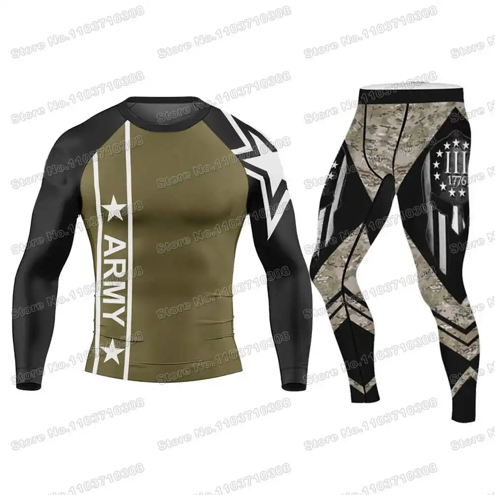 16th Army Camo Rash Guards Surfing Jersey Beach Trousers Swimwear Diving Gym Long sleeves MMA BJJ Men Jiu Jitsu Fitness Sets