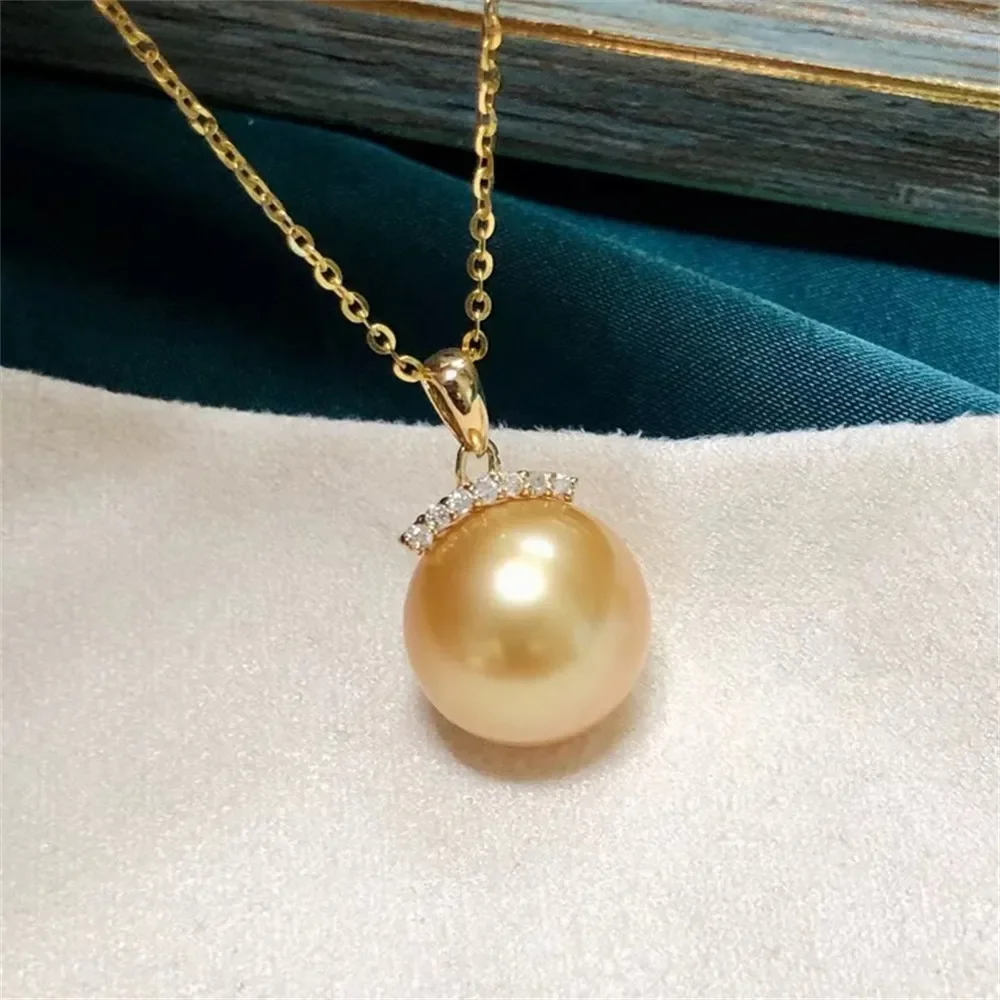 

DIY Pearl Accessories G18K Yellow and White Gold Pendant Empty Diamond Necklace Pendant Fit 11-13mm Round Flat G191