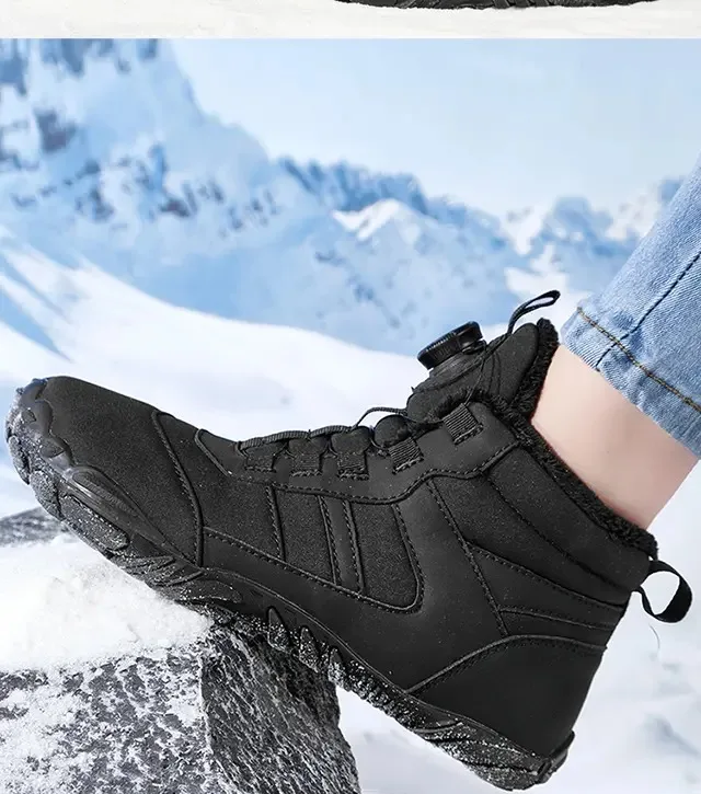أحذية شتوية دافئة ومضادة للانزلاق للكاحل مع أزرار دوارة وأحذية ثلج للوالدين والطفل وأحذية رياضية قطنية للنساء