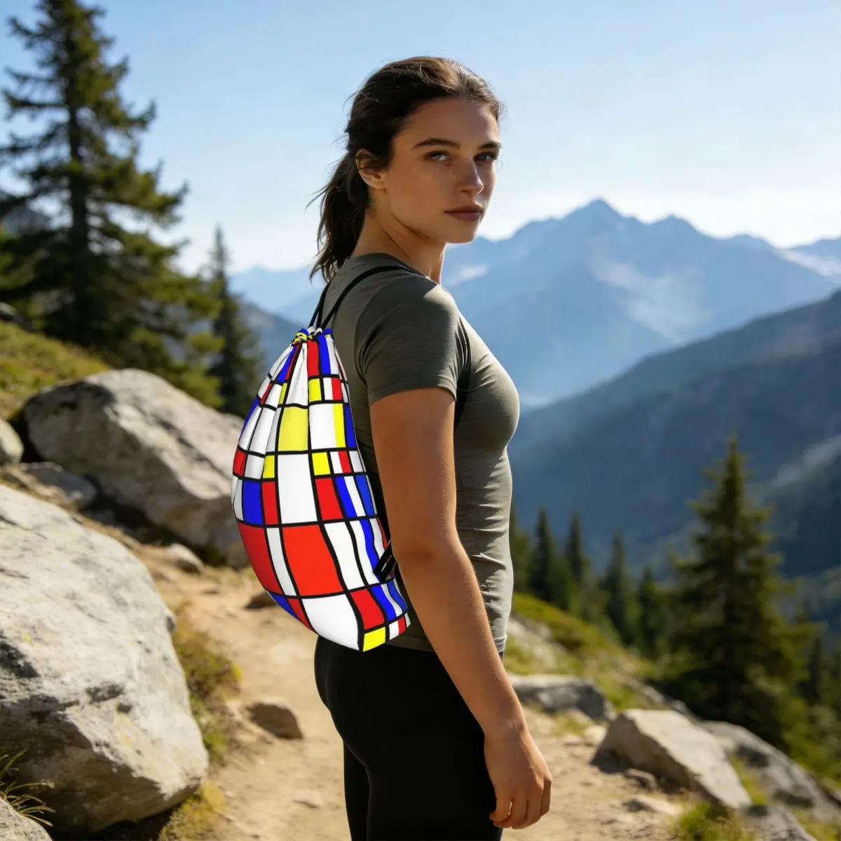 Piet Mondrian De Stijl Backpacks Multi-function Drawstring Bundle Pocket Storage Bag Book Bags for Man Woman Students