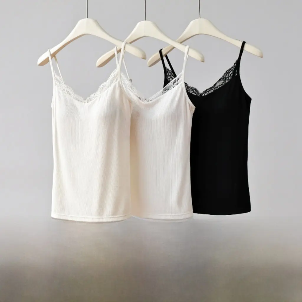 

Women's Sleeveless Camisole Top Spring Summer Modal Silk Lace Belt Chest Pad Inner Wearing Outer Wearing Thin