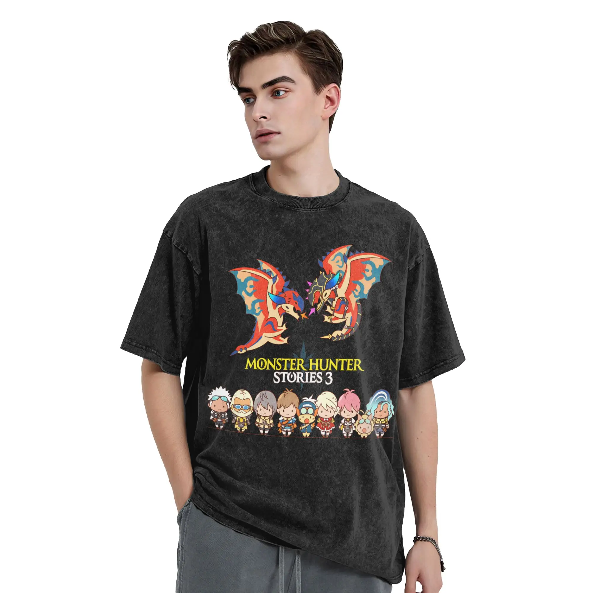 Men Monster Hunter Stories 3 T-Shirts  Tees Summer Streetwear Short-Sleeved T-Shirt Round Neck Trending Print Tshirt
