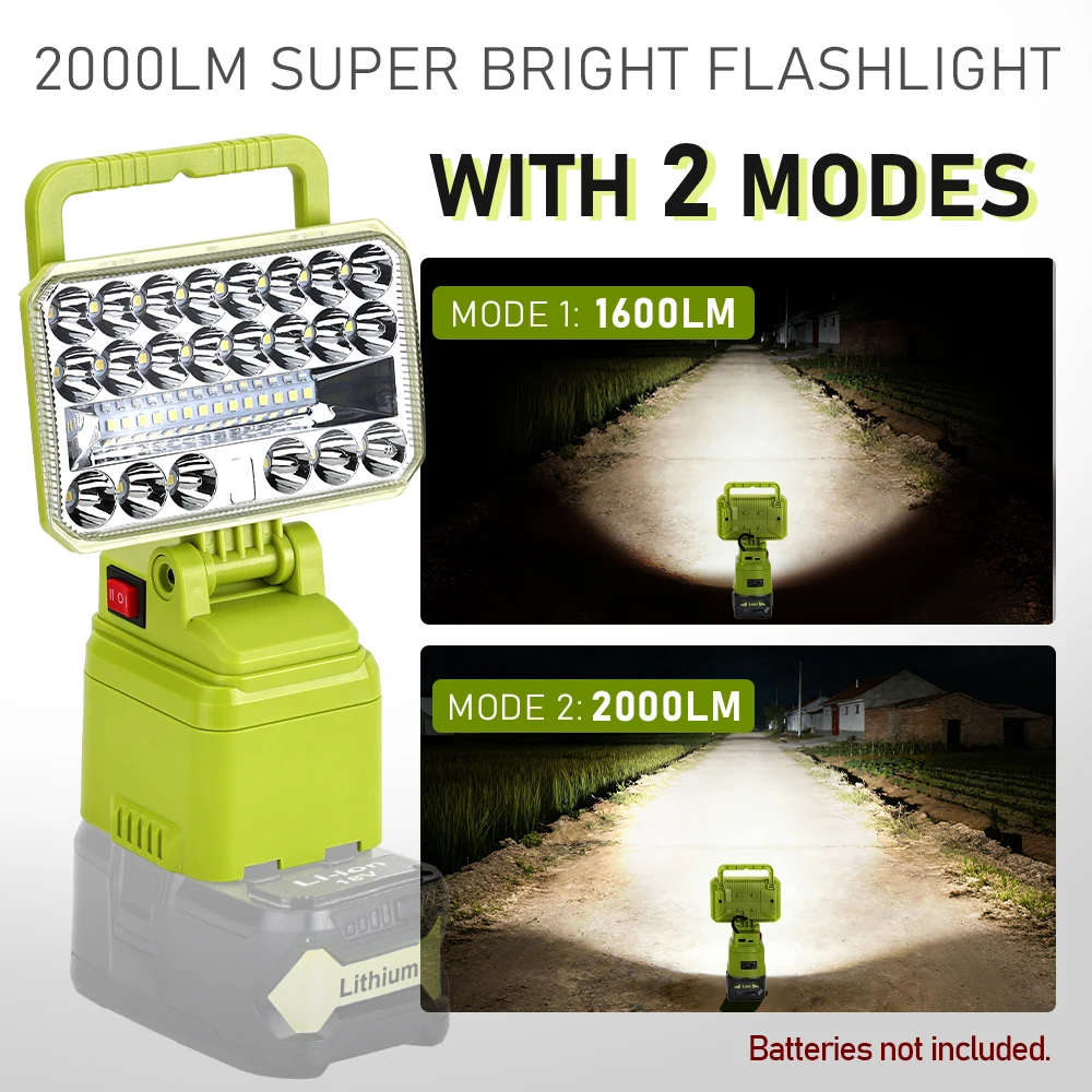 

Рабочий фонарь 2000LM с 36 светодиодами для аккумулятора Ryobi 18V One+, 2 режима, портативный фонарик, Ni-Cad/Ni-Mh, USB-порт для зарядки (без аккумулятора)