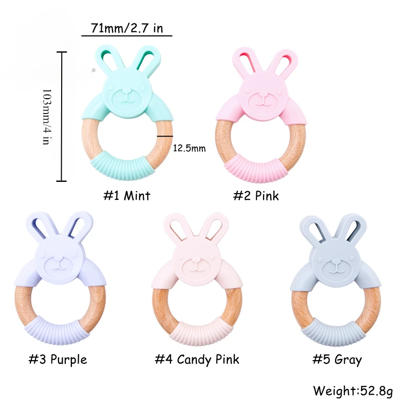 

Baby teether silicone animal wood ring teether Bite rodent beech baby cartoon animal Rabbit bracelet teether