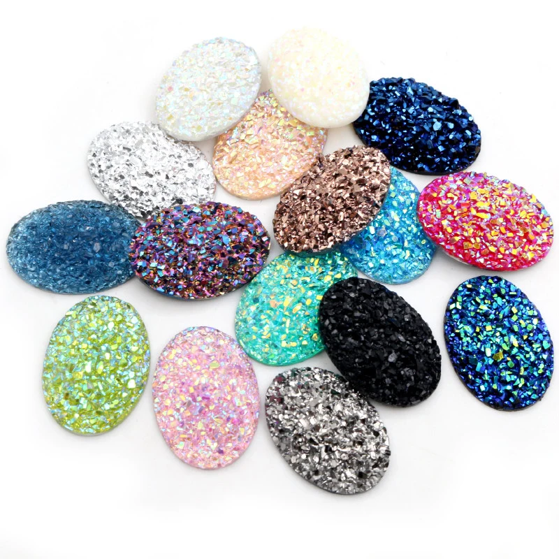 New Fashion 10pcs 18x25mm Mixed Colors Natural ore Style Flat back Resin Cabochons For Bracelet Earrings accessories