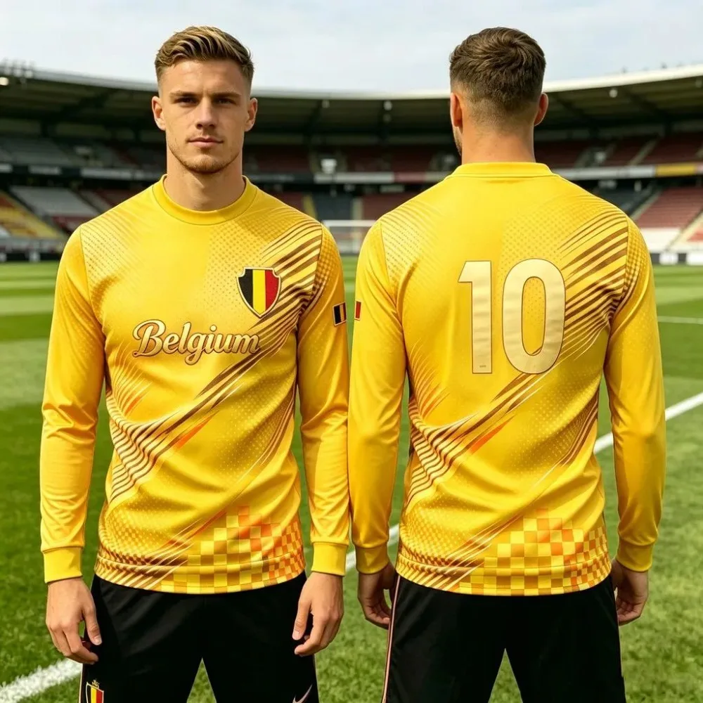 Men Long Sleeve Belgium Football Jersey Print Soccer Shirt Breathable Quick Dry Sports Training Unisex Fan Athletic Casual - view 2
