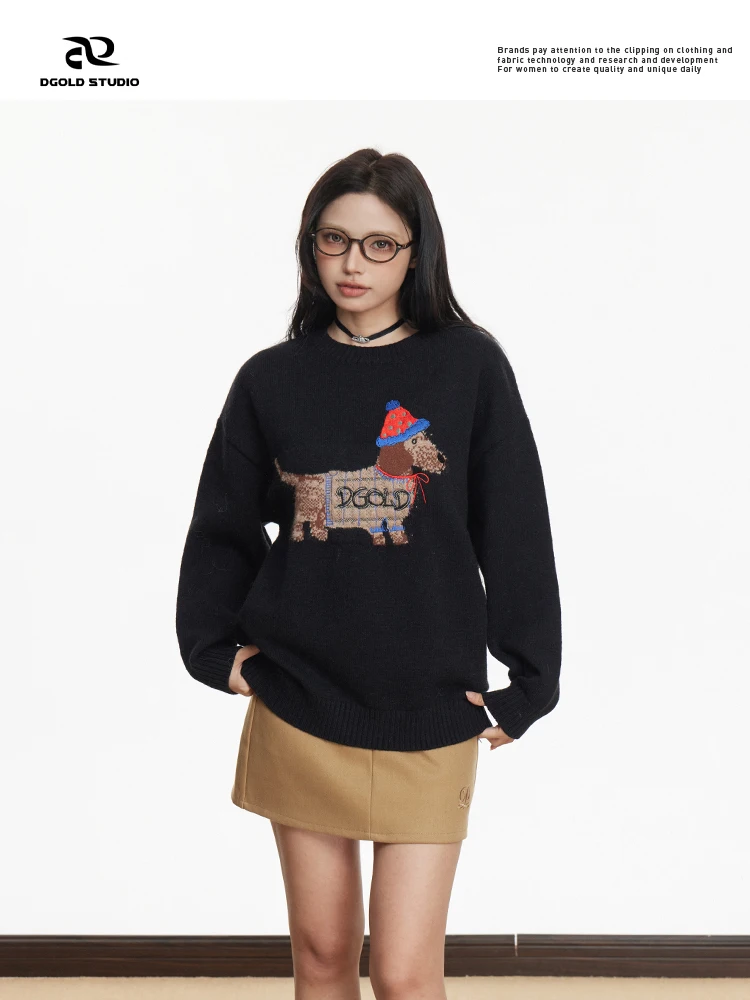 

Свободный вязаный свитер с цветочной вышивкой и круглым вырезом, женский, осенне-зимний, новый, с длинными рукавами, топ-пуловер