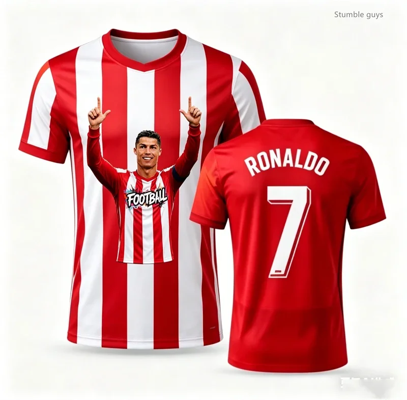 Herren Sommer Ronaldo 7 Fußball Kurzarm-Trikot T-Shirt Mode Tägliche Outdoor-Sportbekleidung Oberteile Kinderkleidung Jungen