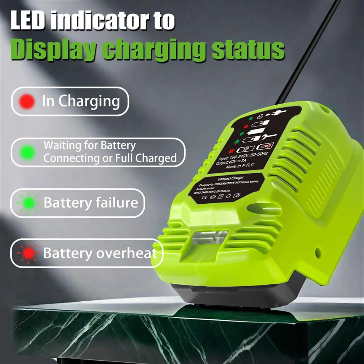 Mini Charger for Greenworks 40V Battery MAX 40V Battery 29462, 29472 and for Greenworks Other 40V Battery US Plug