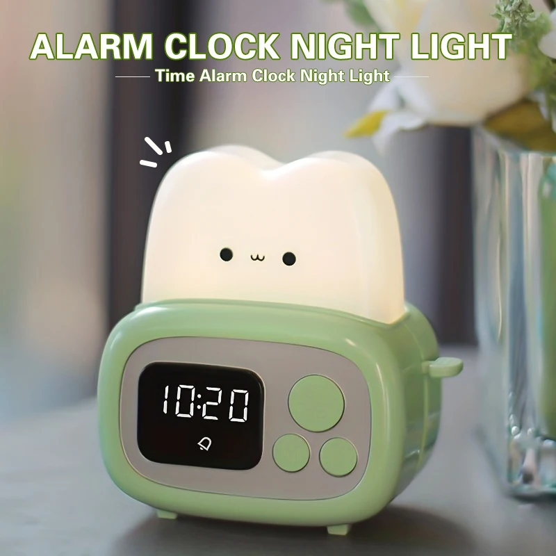 1pc Time toaster night light  High appearance level Bedside light cute sleeping light cartoon mini alarm clock