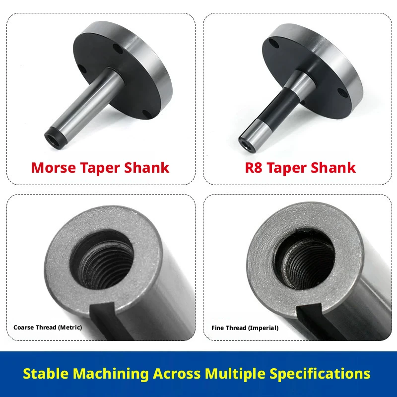 Mohs Taper Chuck Milling Machine R8 Connection Flange, Can Be Equipped with Three Jaw Four Jaw Linkage MT2 # 3 Taper Shank
