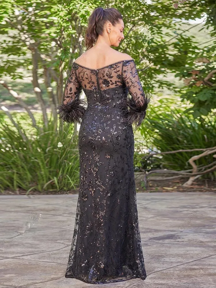 Sparkle Strapless Off Shoulder Sequined Feather Sheath Mother of the Bride Dress Occasion Formal Party Wedding Summer 2023