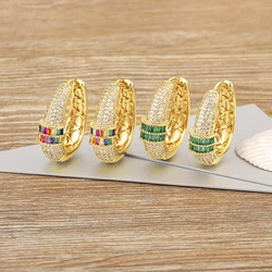 Nidin Top Quality New Inlaid Zircon 5 Colors Gold Plated Earrings For Women Personality Fashion Wedding Jewelry Birthday Gifts