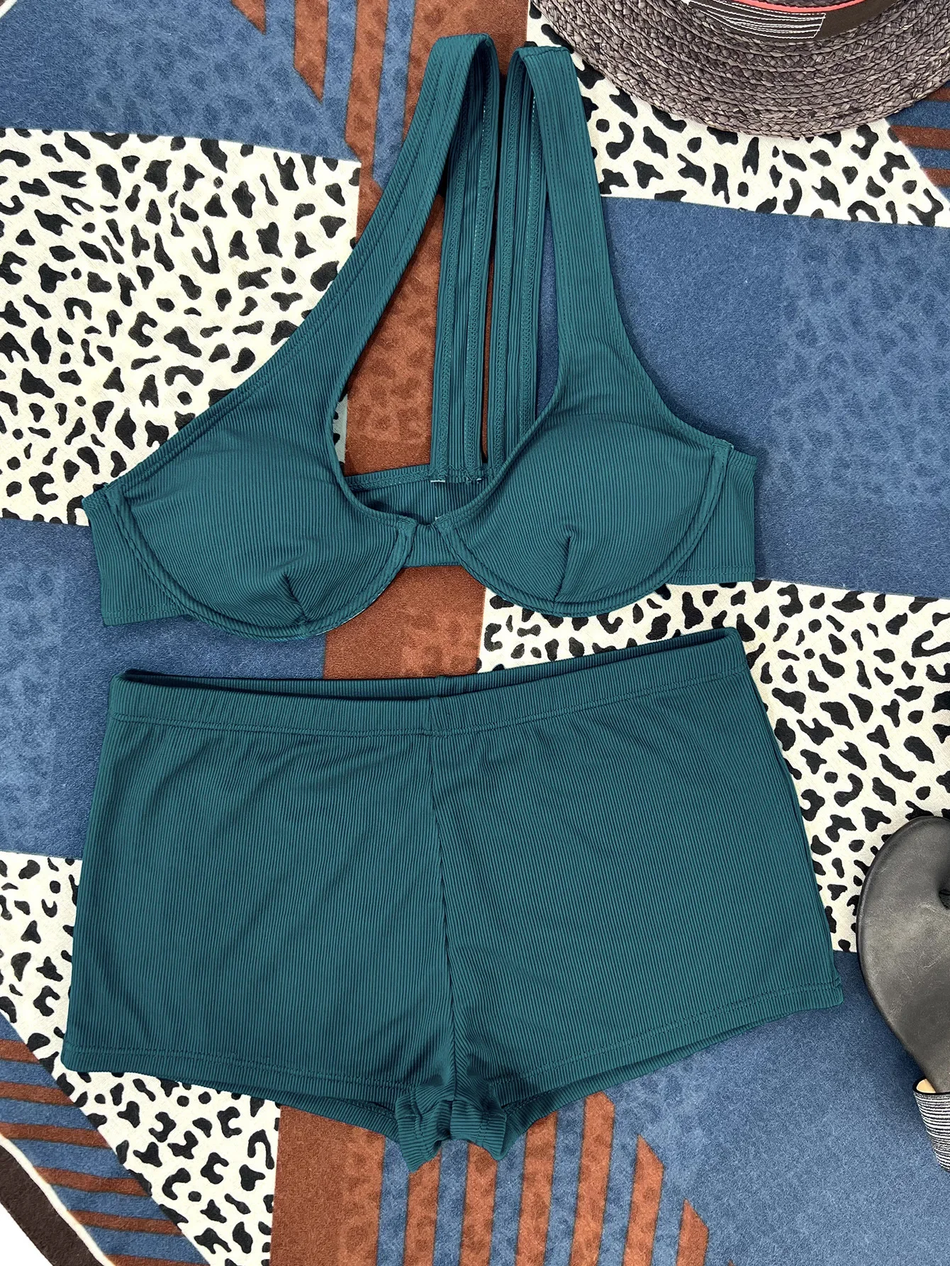 Swimsuit Women Bikinis 2024 One Shoulder Swimwear Womens Two-piece Swimsuit Push Up Ribbed Bikini Set High Waist Bathing Suit