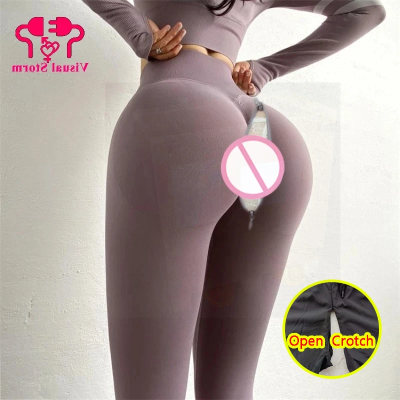 

Woman Open Crotch Leggings Hidden Zipper Gym Breathable Booty Lifting Hot Pants Clubwear Rise Sport Style Panties Outdoor