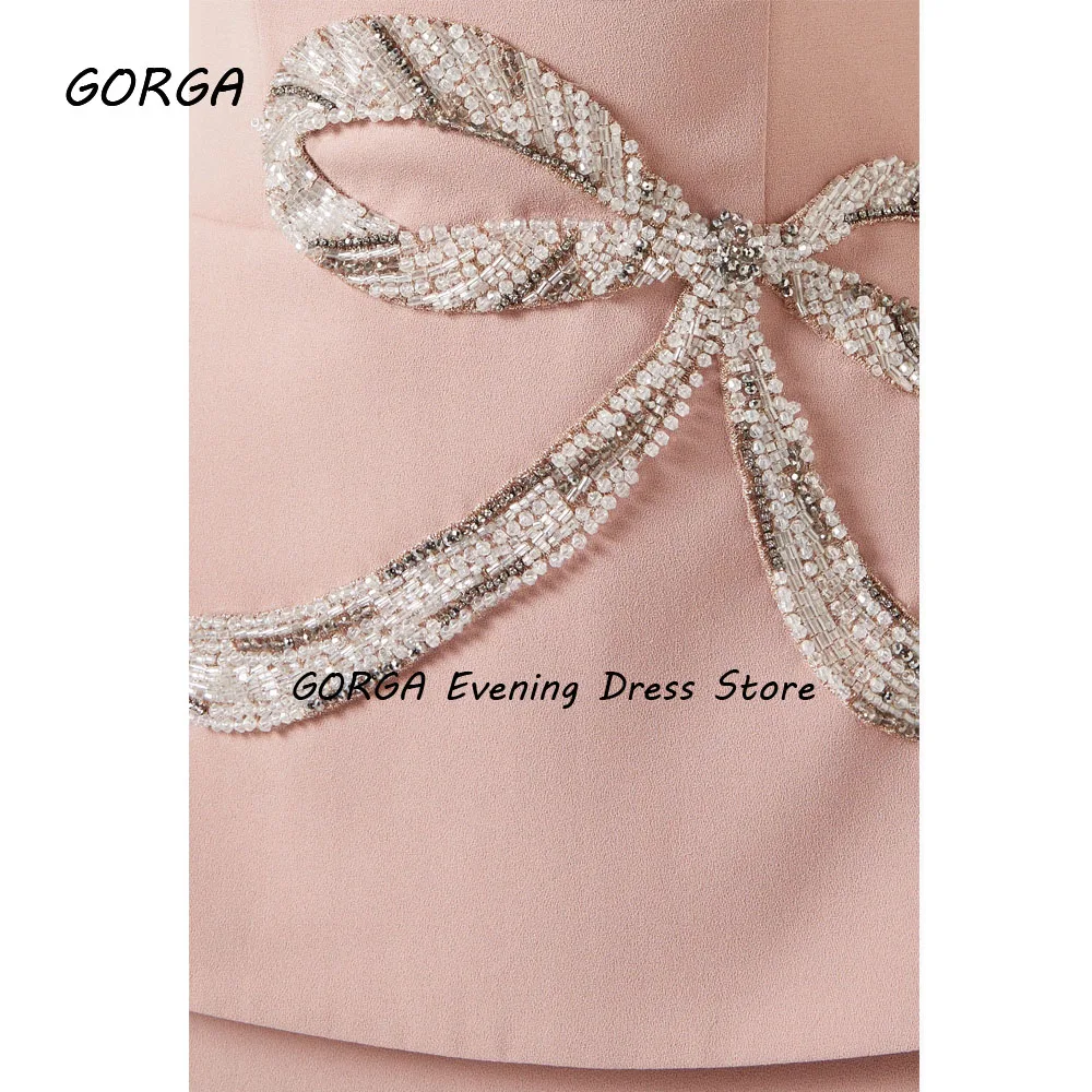 GORGA Abito da sera formale con o-collo rosa personalizzato Abito da ballo in crêpe a sirena con perline sottili Abito da festa a maniche lunghe 2025