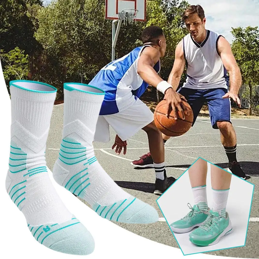 

1pair Men's Socks Compression Stockings Breathable Slip Cycling Sport Tube High Absorbing Basketball Sweat Sock Anti Elasti L7B0