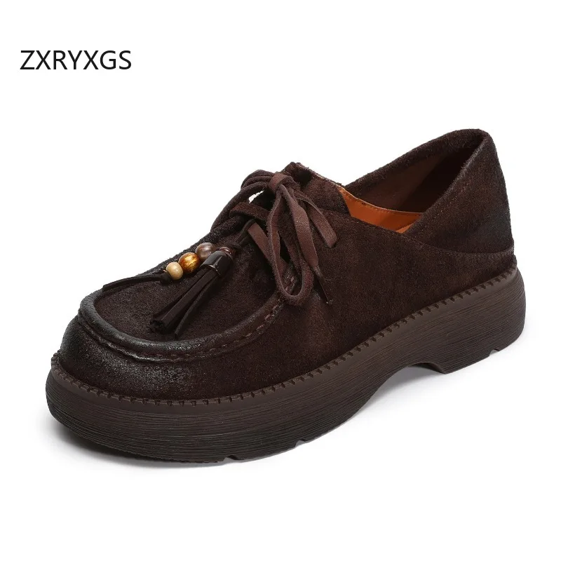 ZXRYXGS Premium Reverse Cowhide Full Real Leather Women's Sneakers Travel Shoes Thick Sole Elevator Shoes Casual Trendy New 2025