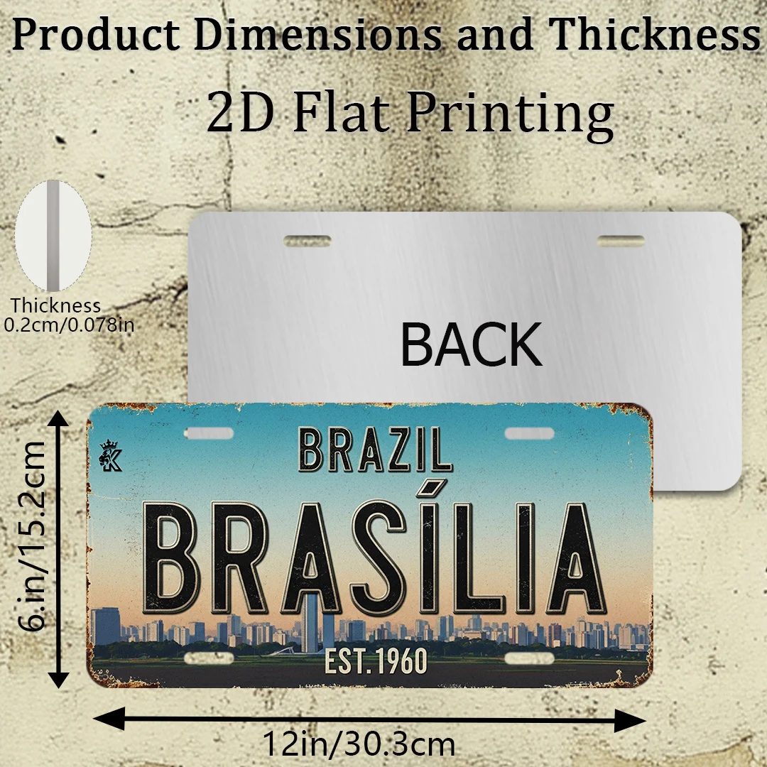 2D Flat, 2D Flat Print, 1pc, Vintage Sign, Decorative Plaque and Ornament (6 Inches X 12 Inches), Vintage City Sign of Brasilia,