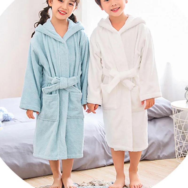 Children's Bathrobe Cotton Fall/Winter Cape with Hood, Longer Length Boys & Girls Warm & Absorbent, Thickened for Extra Coziness