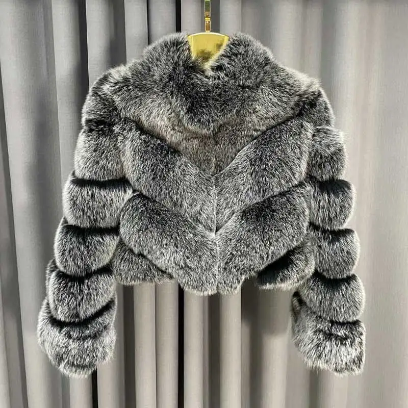

Winter Ladies Fluffy Fashion Thick Warm Fur Coat Hot Sale Crop Top Women Real Fox Fur Jacket