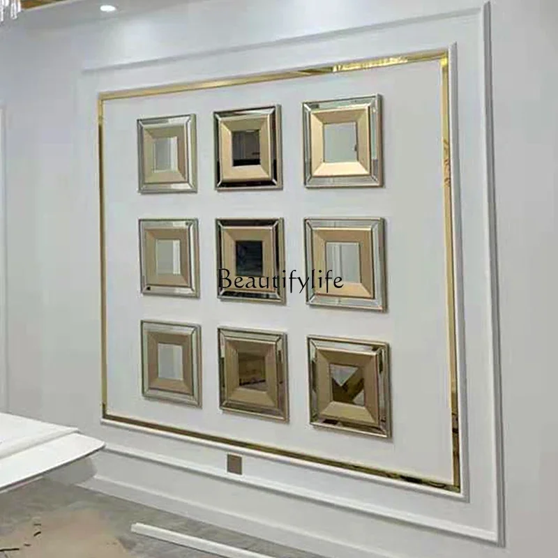 

yj9 Edge decorative mirror wall hanging light luxury living room wall wall hanging mirror creative