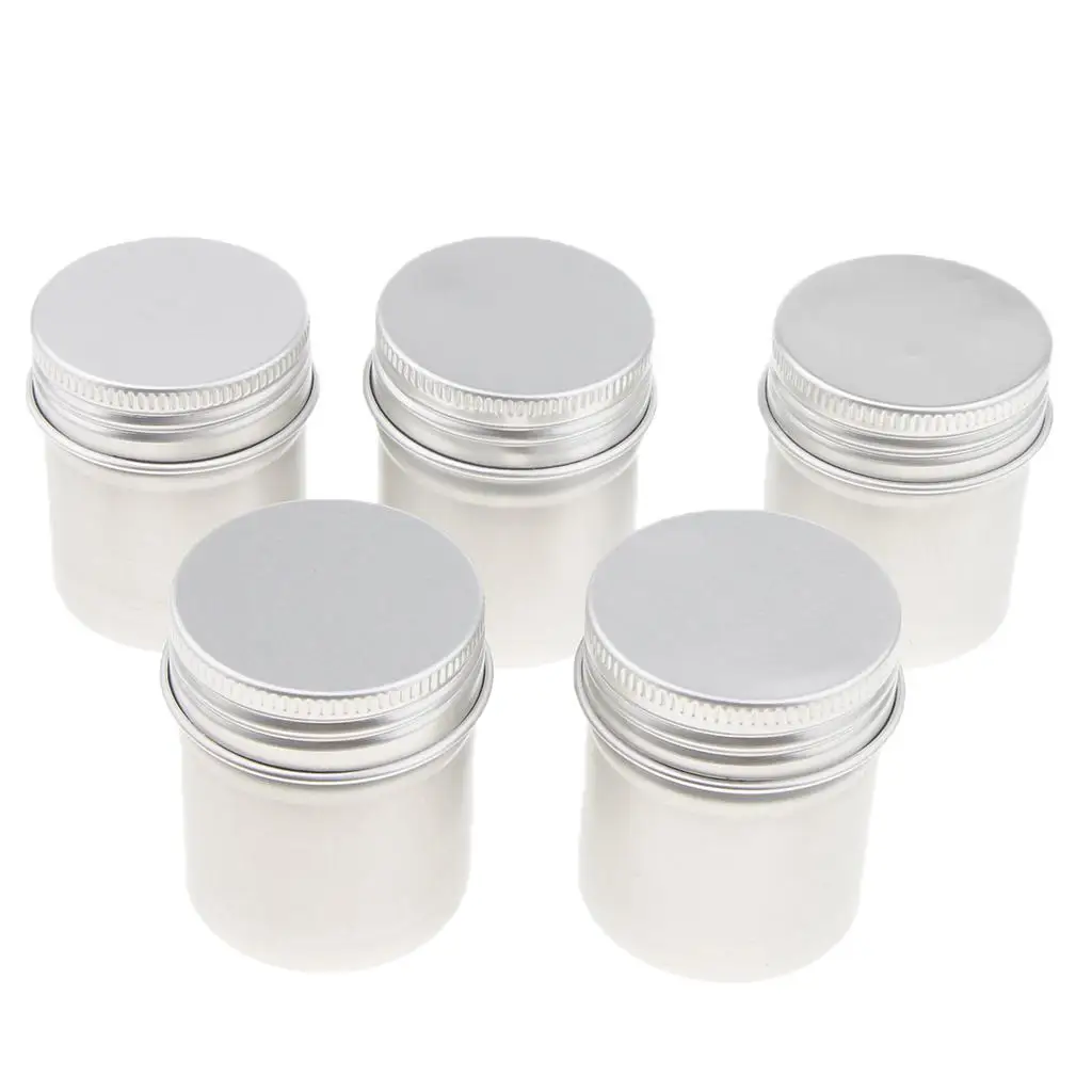 5 PCS Aluminum Tins Pots Screw Lids Cream Tea Powder Wax Jar Container 50ML