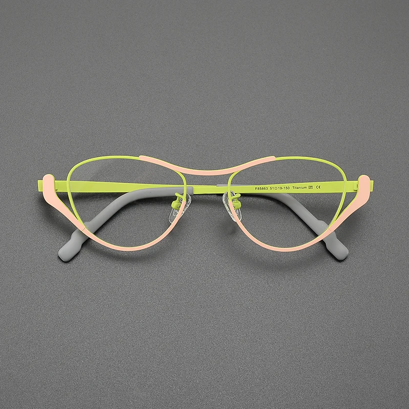 Niche design literary ultra light pure titanium cat eye patchwork color glasses frame retro casual fashion hip hop optical glas