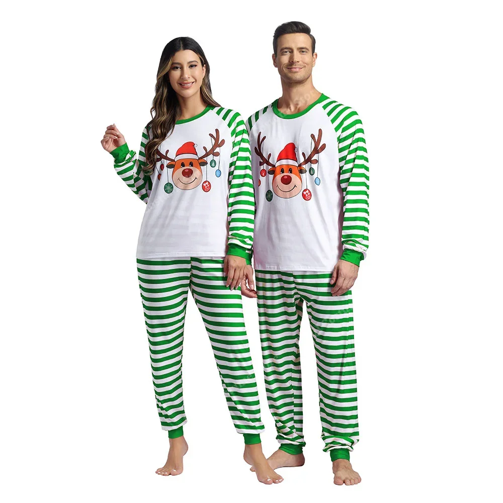 Pajamas Matching Sets for Couples Christmas Pajamas Striped Sleepwear Adult Family Christmas Costume for Women Men pjs Red Green