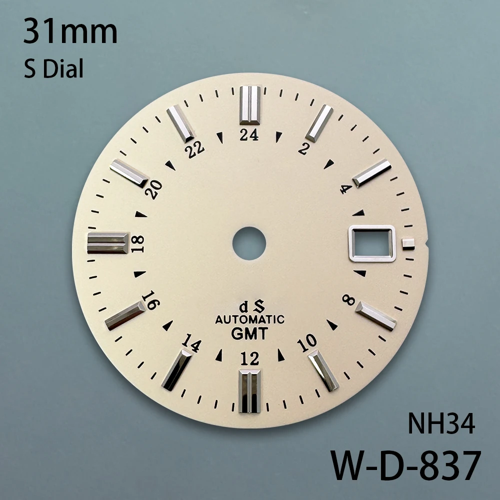 31mm 빅 S G S 로고 GMT 다이얼 NH35/NH34/4R/7S 무브먼트 선버스트/매트 고품질 시계 수정 액세서리