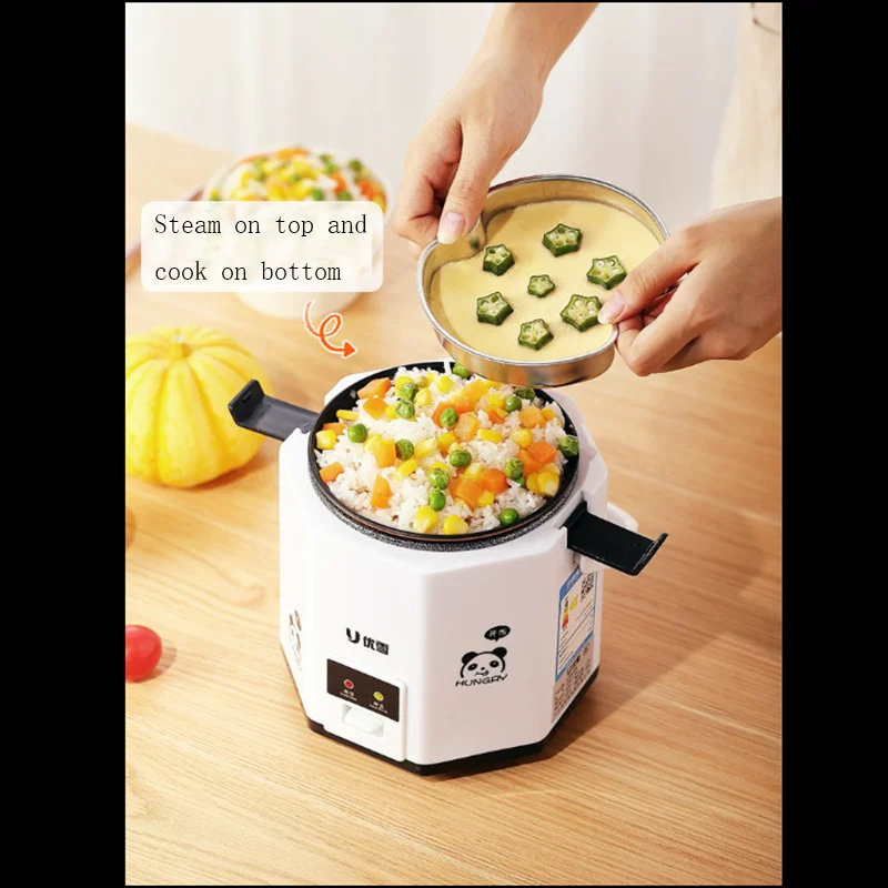 1.2L Mini Electric Rice Cooker 2 Layers Heating Food Steamer Multifunction Meal Cooking Pot 1-2 People Lunch Box