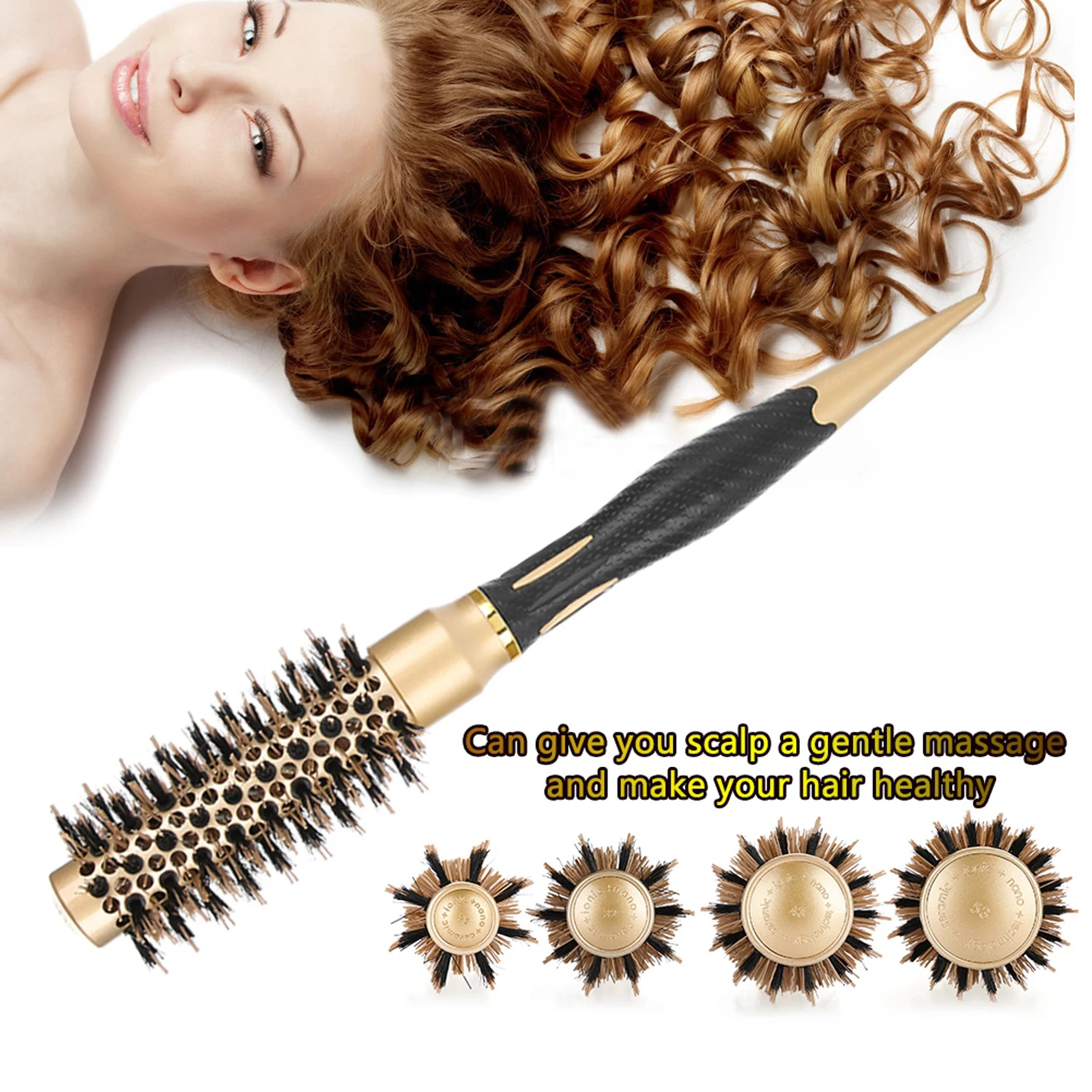 Anion Hair Comb Hairdressing Tools Round Hair Comb Portable Anion Anti static Round Hair Comb Salon Styling Brush Gold & Black