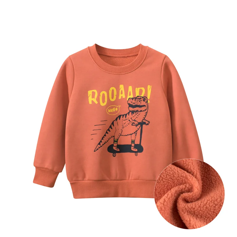 

Dinosaur Boys Sweatshirts Cotton Toddler Baby Long Sleeve T-shirts Orange Winter Children's Clothes